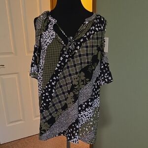 MICHAEL Michael Kors Olive and Black Patterned Blouse